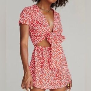 PRINCESS POLLY RED FLORAL ROMPER